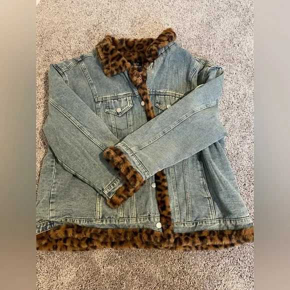 Dressed in LALA Blue Jean Jacket with Leopard Trim - Picture 3 of 4